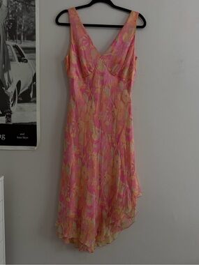 Pink & Yellow Floral V-Neck Sundress